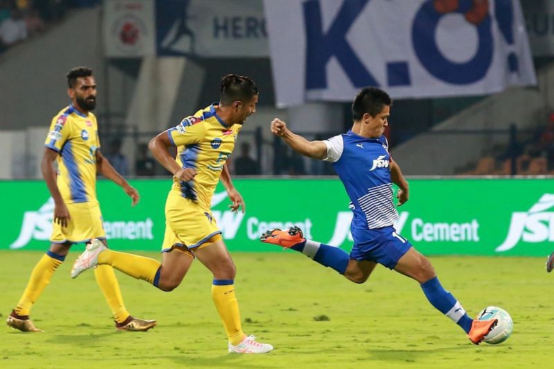 Enter captionSunil Chhetri started the season playing just behind Miku. While the later was extremely effective, Bengaluru's captain found it hard to impose himself in the thick of things. However as the season has progressed, coach, Albert Roca has handed Chhetri a free role, something that he is relishing.